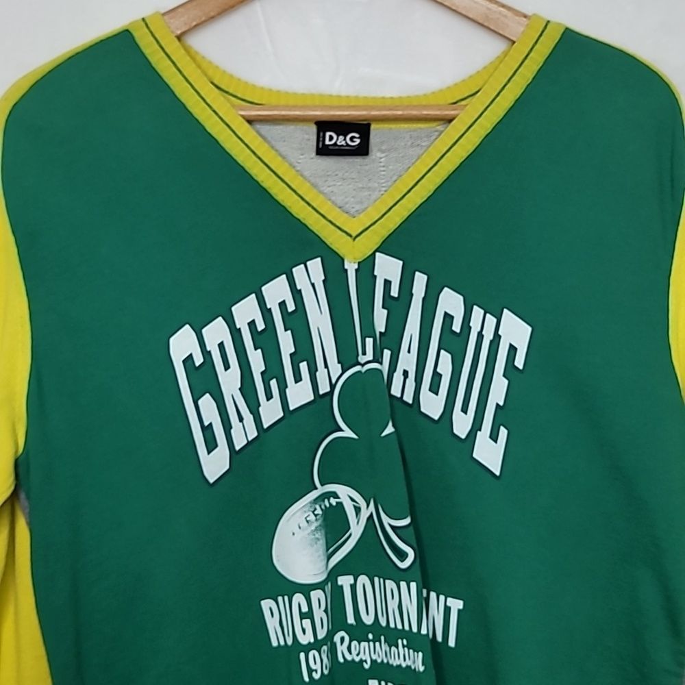 Dolce & Gabbana Vintage Green League Rugby Tournament V Neck Shirt Size Large - Picture 2 of 11